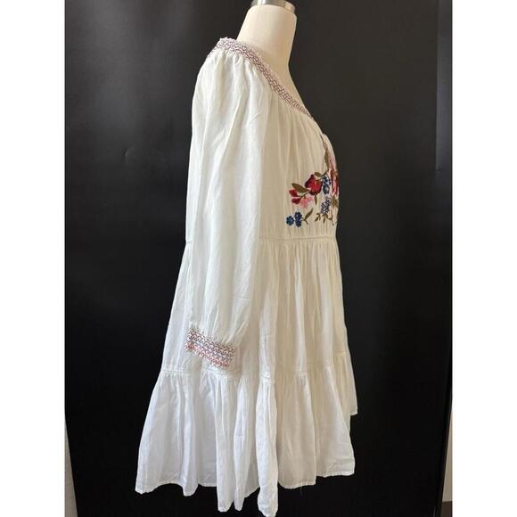 Free People Sunbeams White Dress M Off The Shoulder Mini Floral Embroidery - Picture 5 of 10